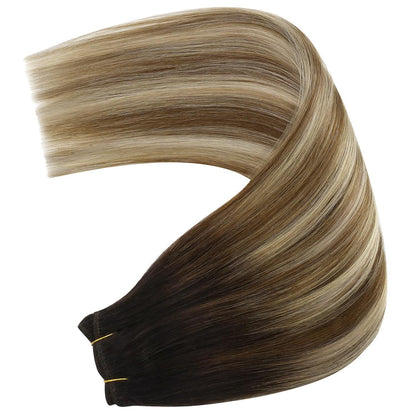 Echthaar Tressen Balayage Braun Blond 40cm Weft Extensions