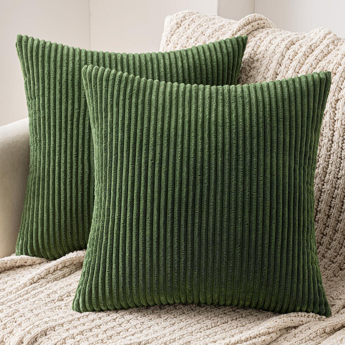 Kissenbezüge Kordsamt 60x60cm Matcha Grün 2er Set