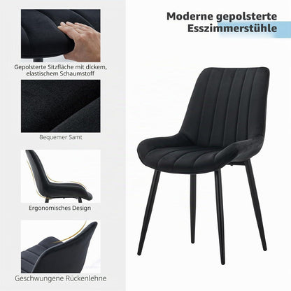 Samt Esszimmerstühle 2er Set – Moderne Sessel Schwarz