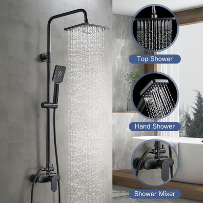 Namuoto Duschsystem Schwarz, Höhenverstellbar mit Regendusche & Handbrause