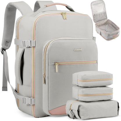 Handgepäck Rucksack 45L Flugzeug Kofferrucksack Damen Laptop 17 Zoll Grau+rosa