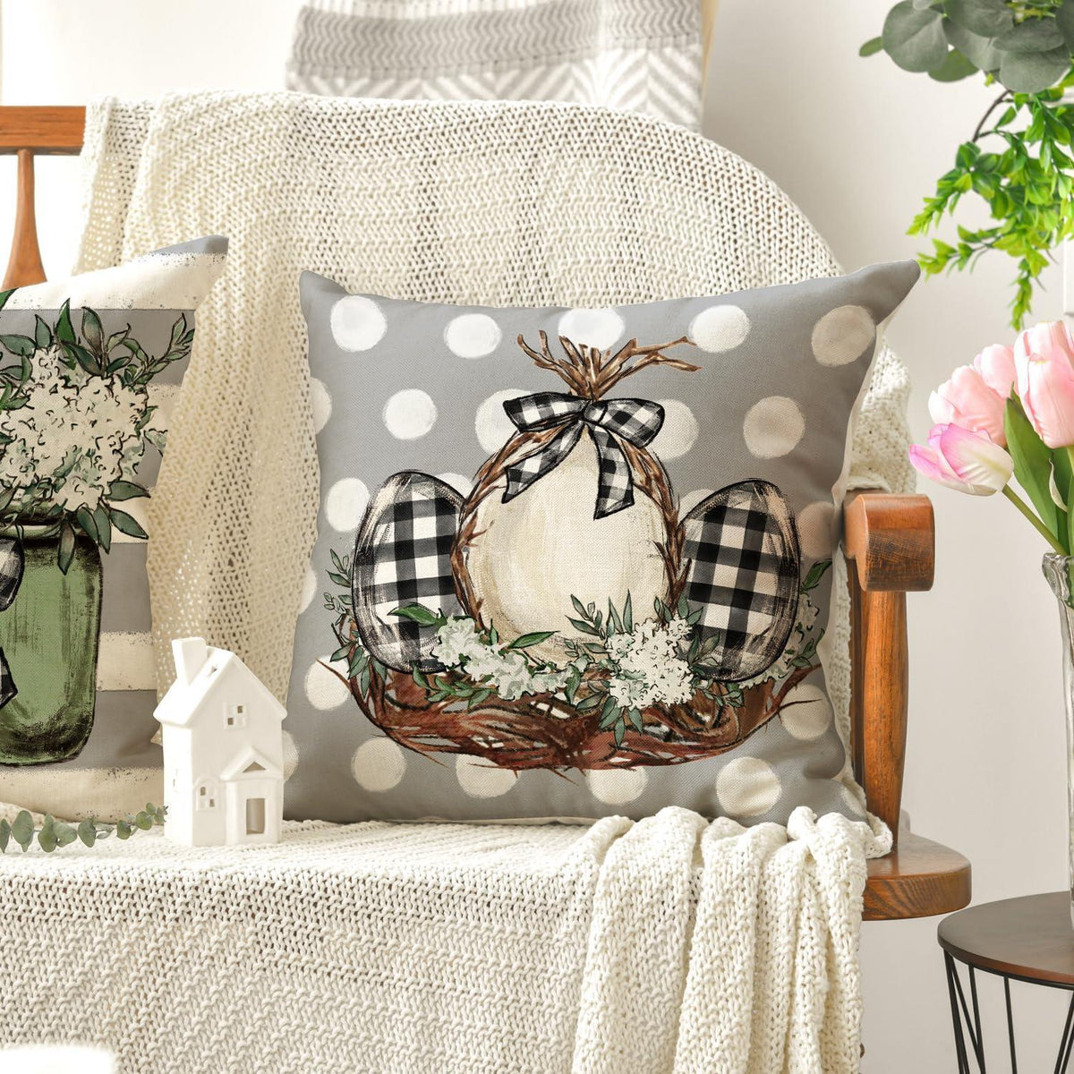 Oster Kissenbezüge 4er Set - Hasen, Blumen & Eier 45x45 cm
