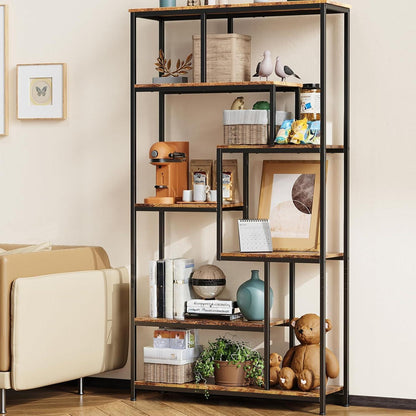 5-stöckiges Versetztes Bücherregal – Freistehend & Industriedesign