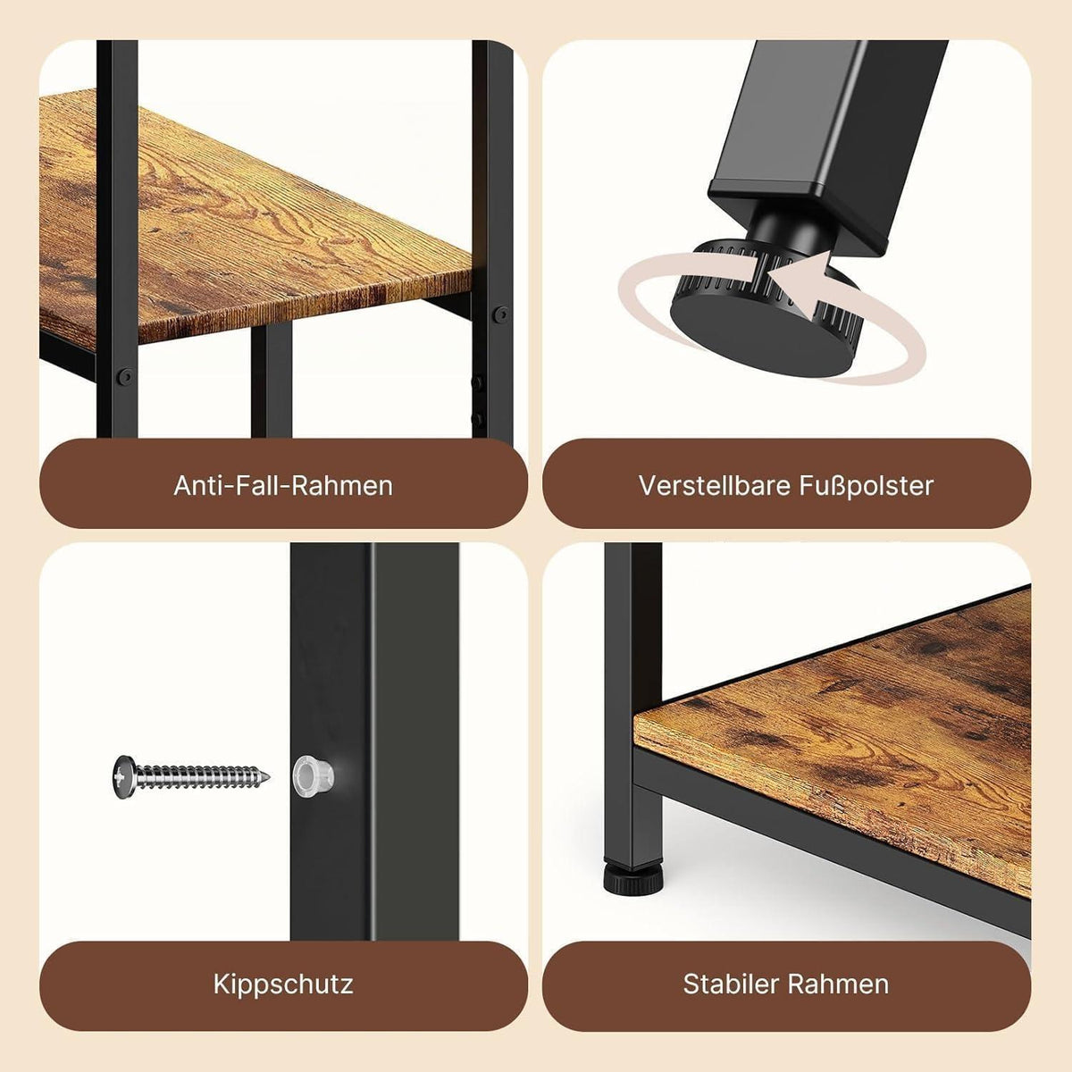 5-stöckiges Versetztes Bücherregal – Freistehend & Industriedesign