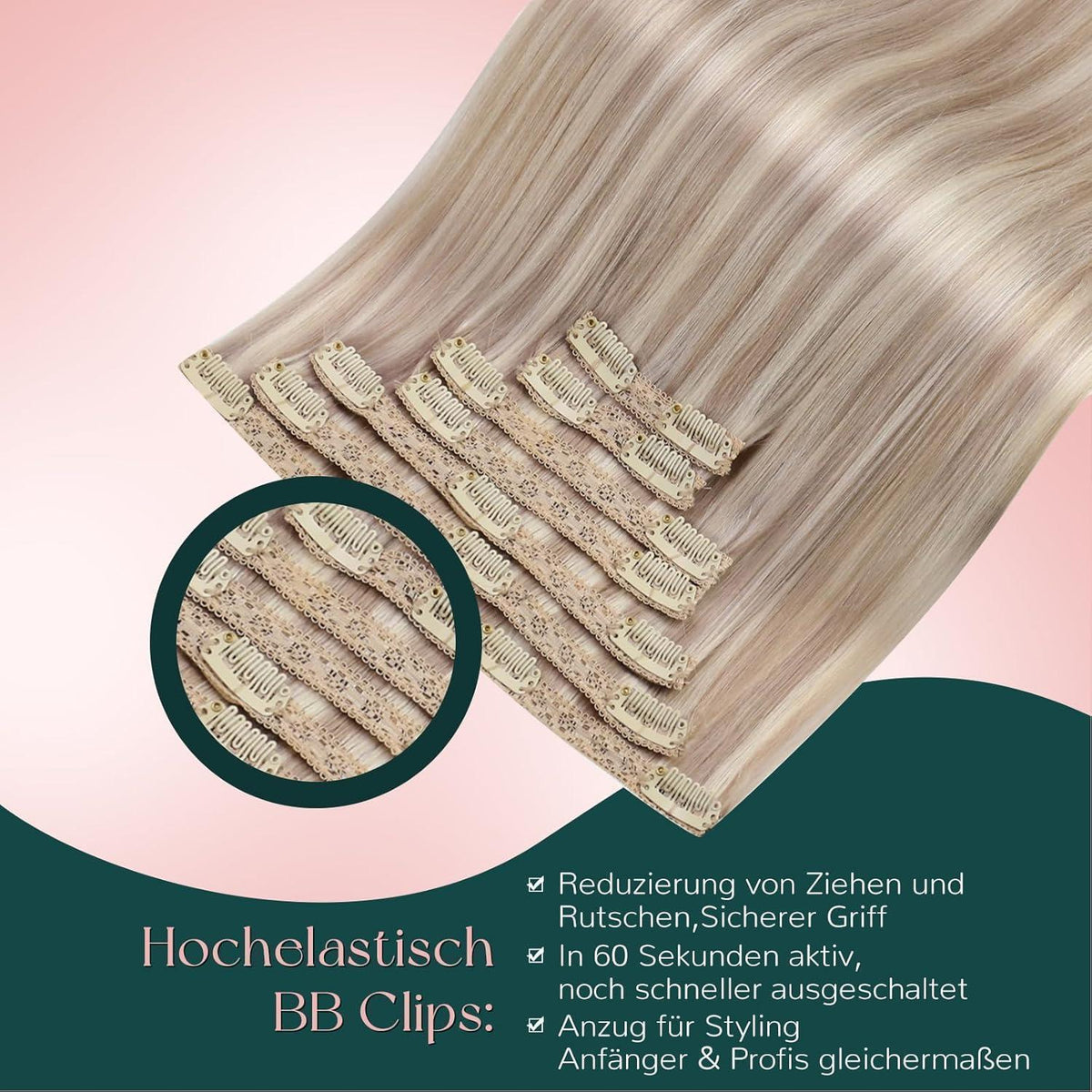 Blond Echthaar Clip-in Extensions – Aschblond Highlights