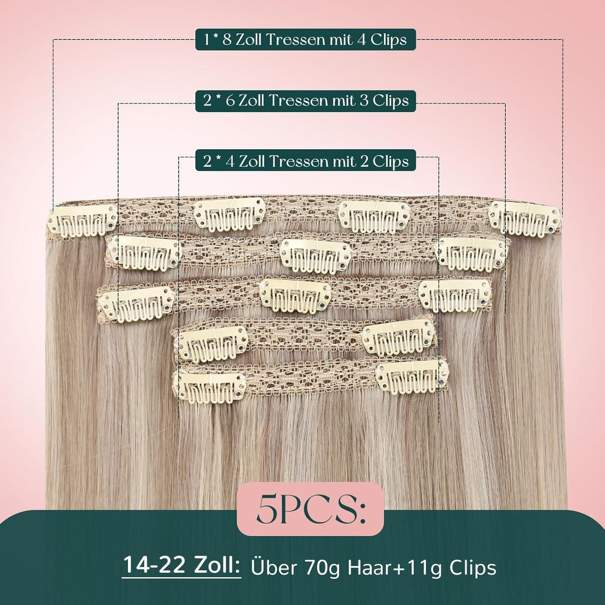 Blond Echthaar Clip-in Extensions – Aschblond Highlights