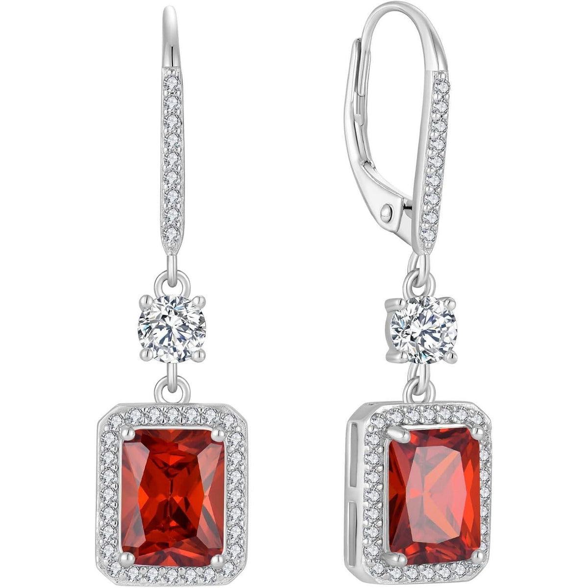 Hängende Ohrringe mit Prinzessschliff Granat | 925 Sterling Silber