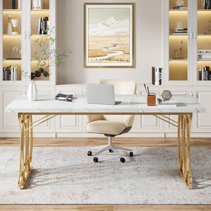 Moderner Schreibtisch Weiß & Gold | 160x80cm | Bürotisch & Esstisch
