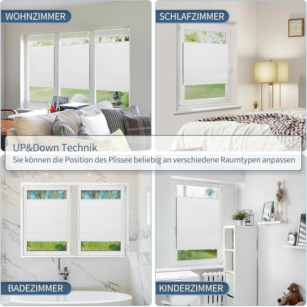 Verdunklungsplissee Wabenplissee ohne Bohren Weiß 70x220cm Thermo-Isolierung