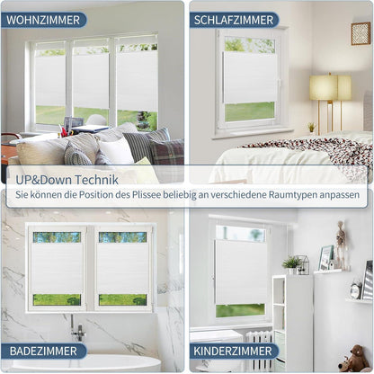 Verdunklungsplissee Wabenplissee ohne Bohren Weiß 70x220cm Thermo-Isolierung