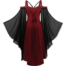 Gothic Kleid Damen Vintage Mittelalterlich mit Trompetenärmeln