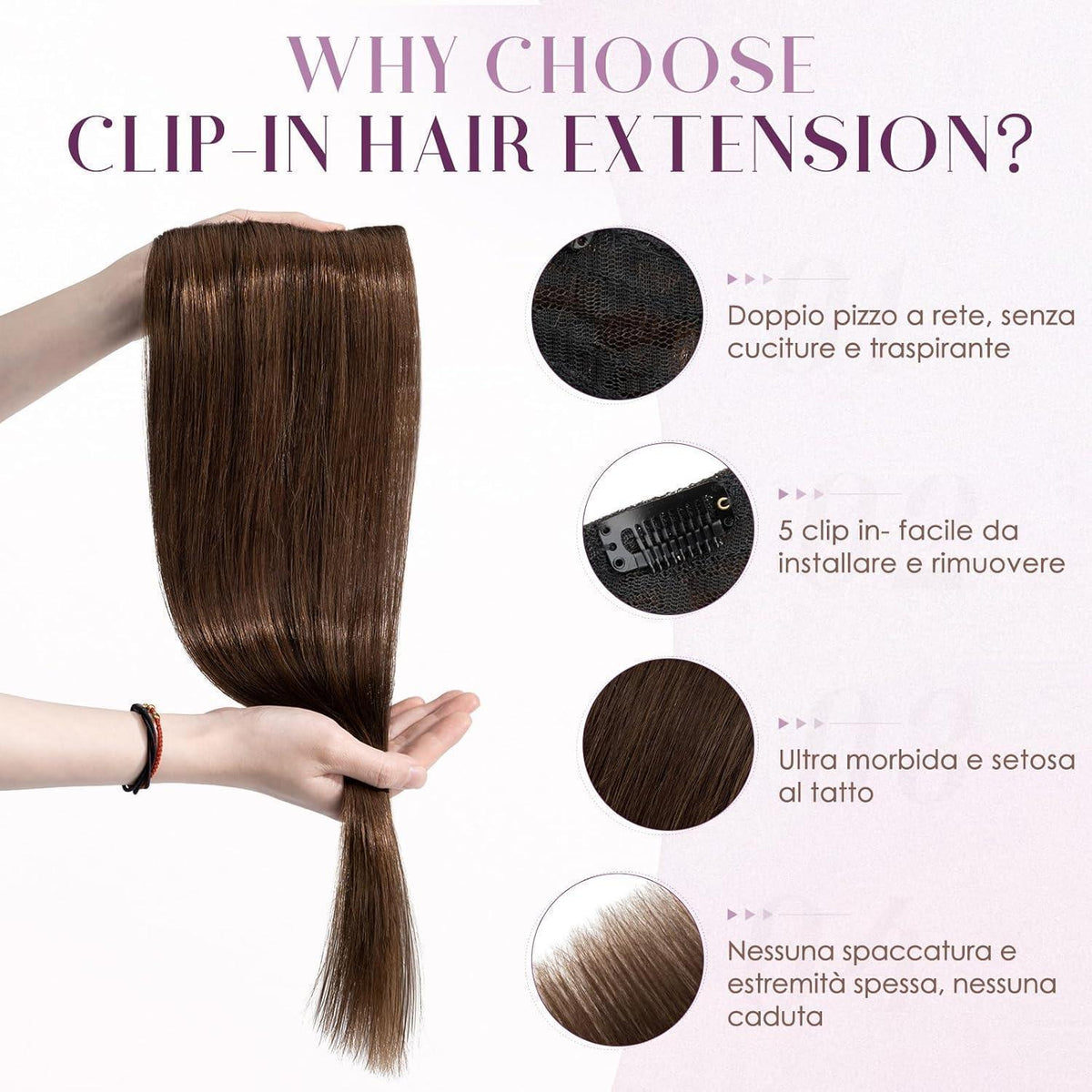 Clip-in Echthaarverlängerung #4 Mittelbraun 50cm Remy Haar