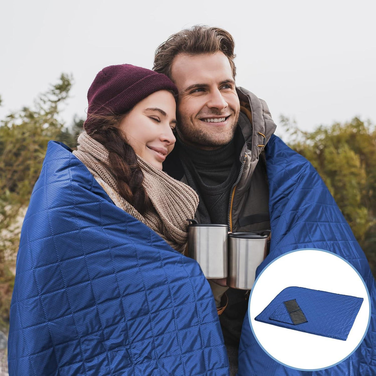 Wasserdichte Outdoor Schafwoll-Picknickdecke 140x200cm Blau