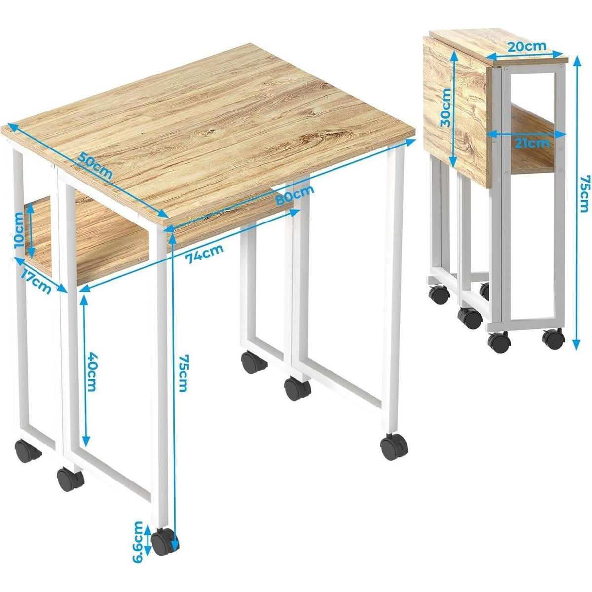 Klapptisch mit Rollen, 80cm, Beige, Stauraum