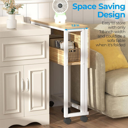 Klapptisch mit Rollen, 80cm, Beige, Stauraum