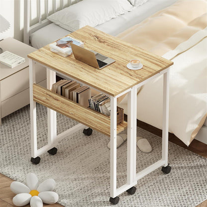 Klapptisch mit Rollen, 80cm, Beige, Stauraum