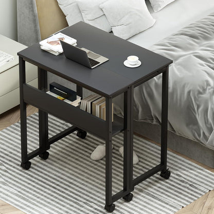 Klapptisch 80cm mit Rollen & Stauraum, Schwarz