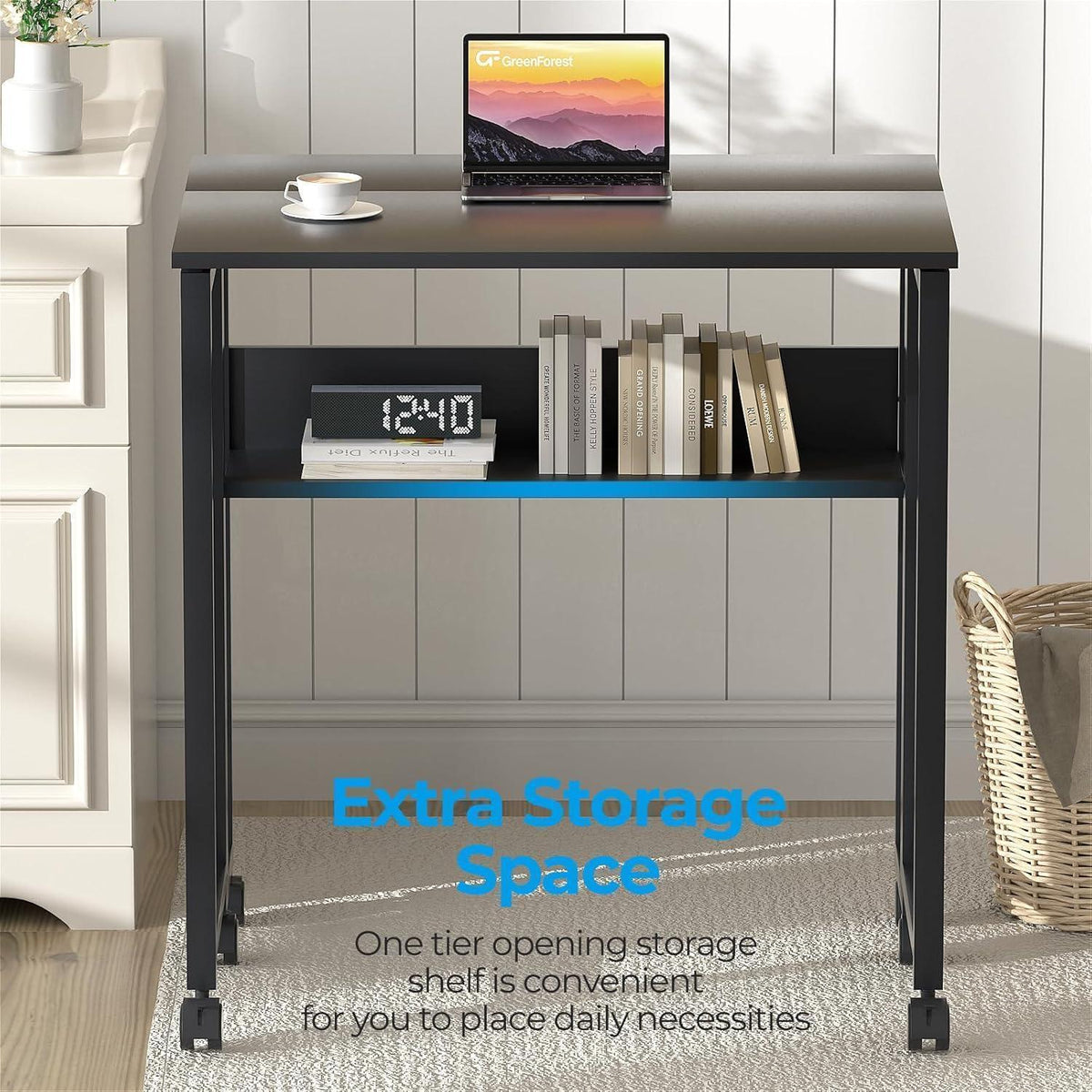 Klapptisch 80cm mit Rollen & Stauraum, Schwarz