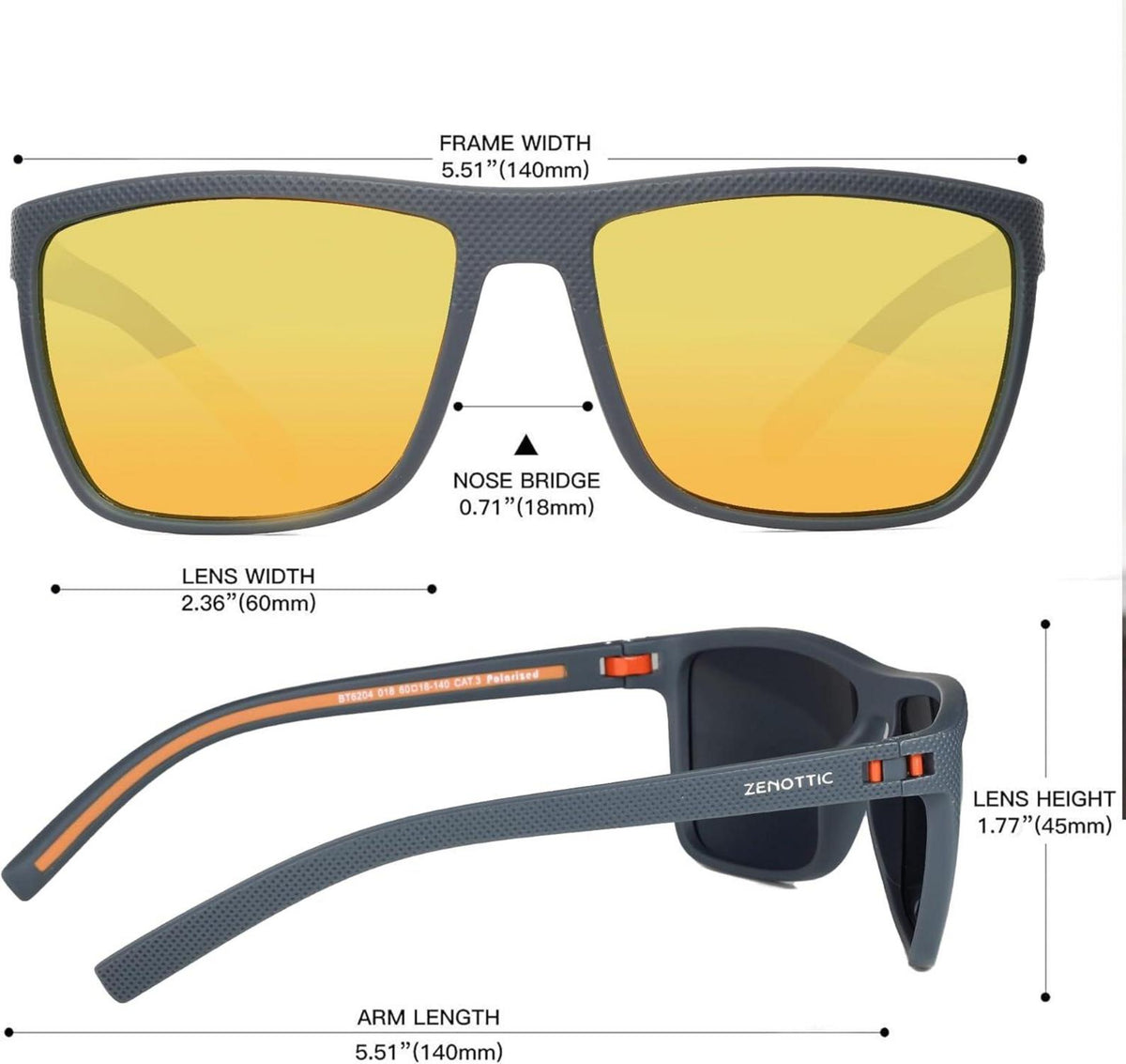 Polarisierte TR90 Sonnenbrille UV400 Herren Quadrat Grau/Orange