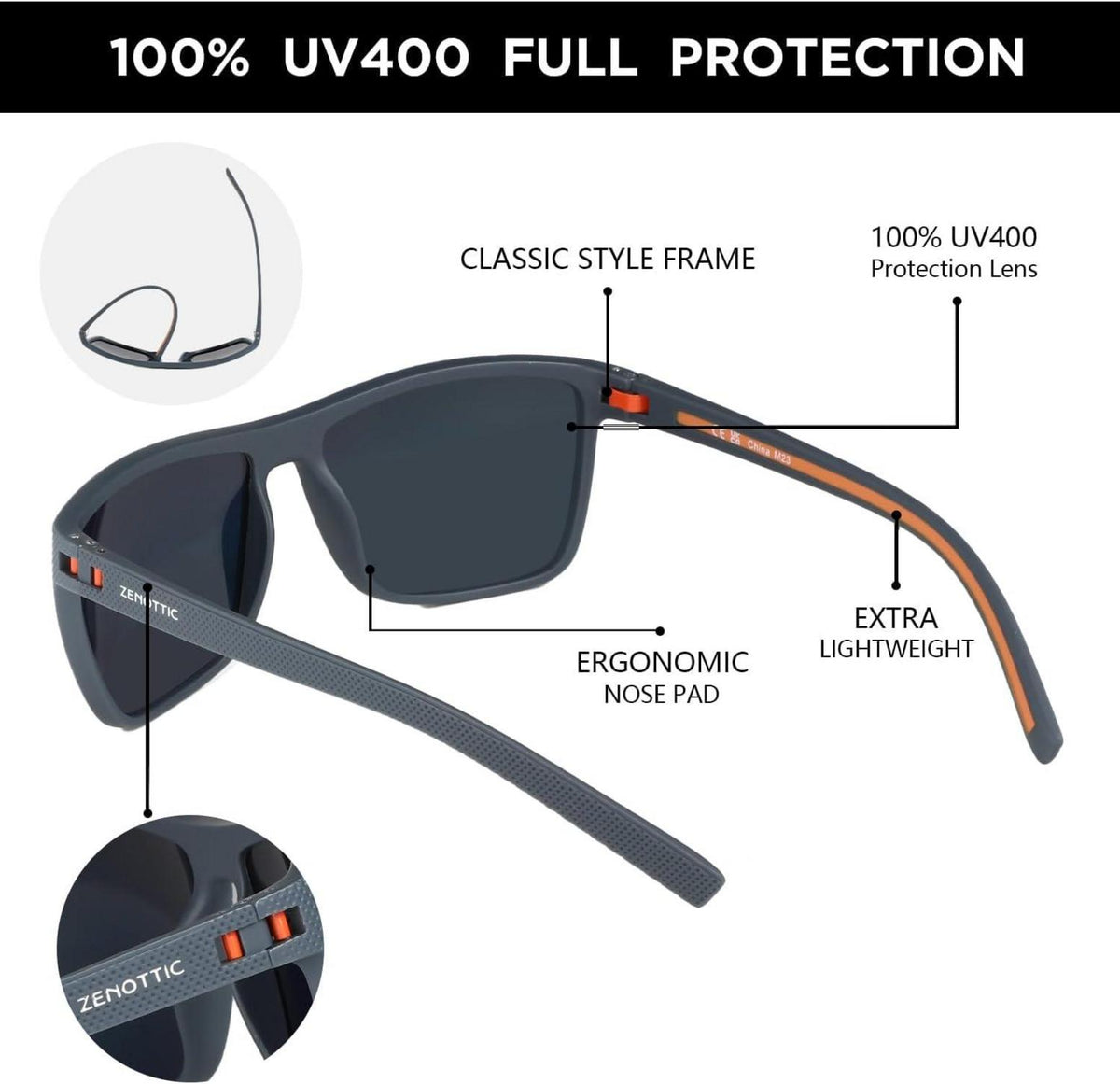 Polarisierte TR90 Sonnenbrille Herren UV400 Schutz Grau/Orange