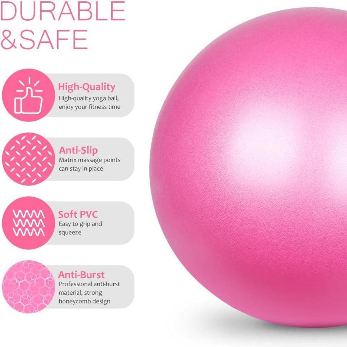 Gymnastikball 25cm Rosa mit Strohhalm für Yoga & Pilates