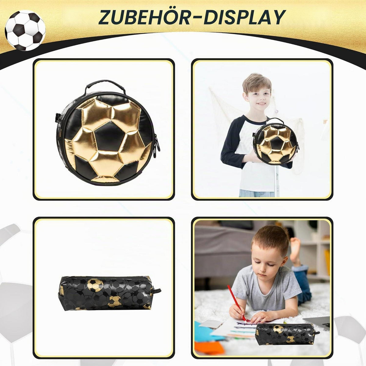 Schultrolley Rucksack mit Rollen – Kinderrucksack Schwarz Fußball