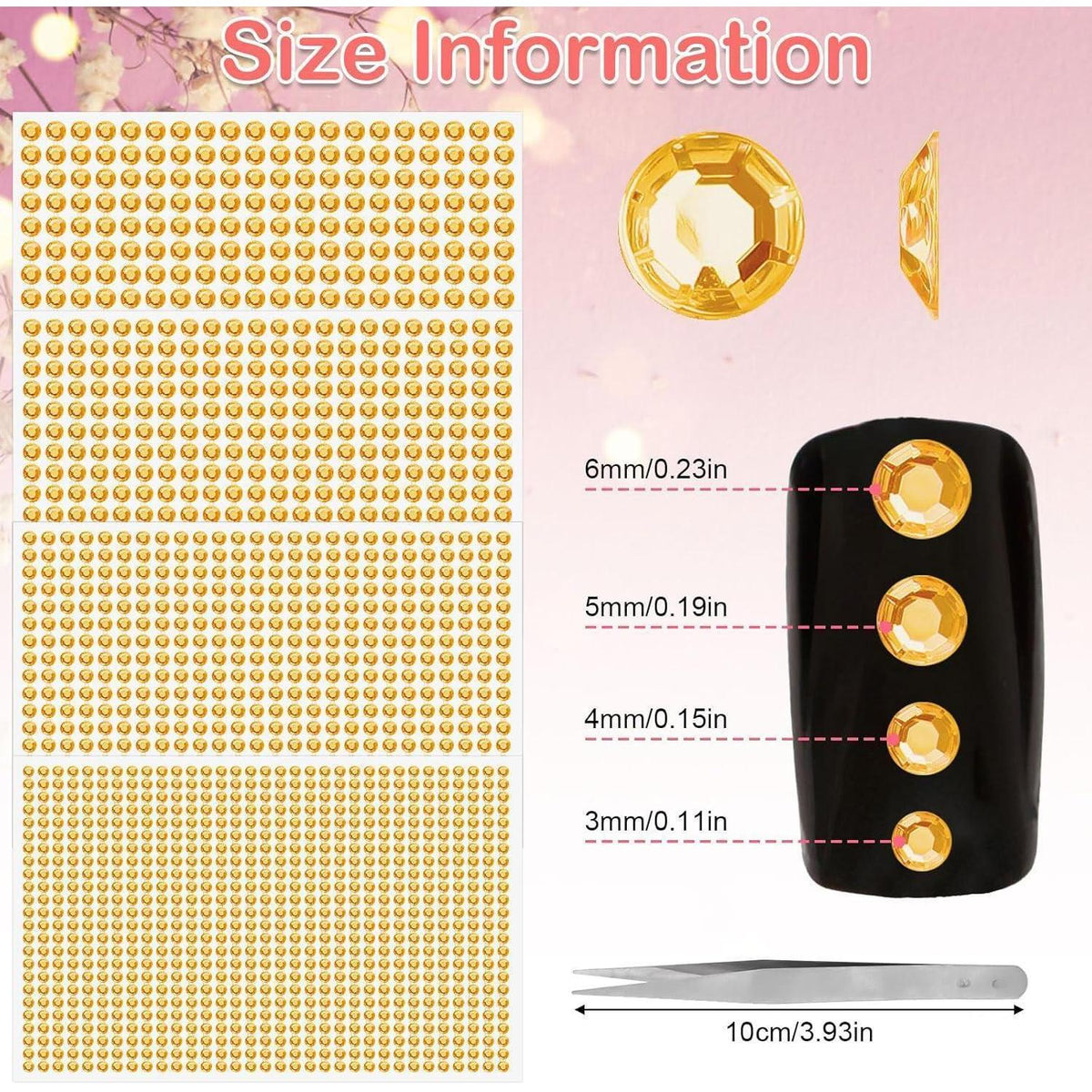 Selbstklebende Glitzersteine 1900 Stück, 3-6mm, Gold, Bastelsteine