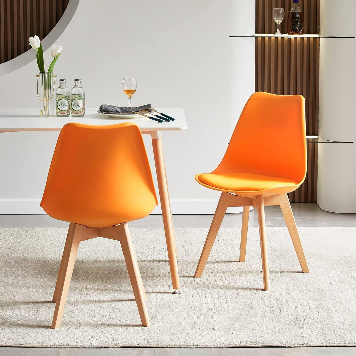 Esszimmerstühle Set 4 – Skandinavisch, Orange & Massivholz