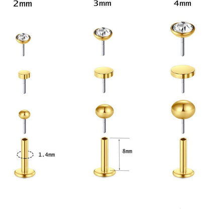 Labret Piercing Set 9+3 Stück, 16G Chirurgenstahl & Acryl, 2-4mm CZ