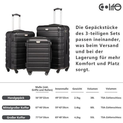 COOLIFE Koffer Set 2tlg. S+M – Hartschale, TSA-Schloss, Schwarz