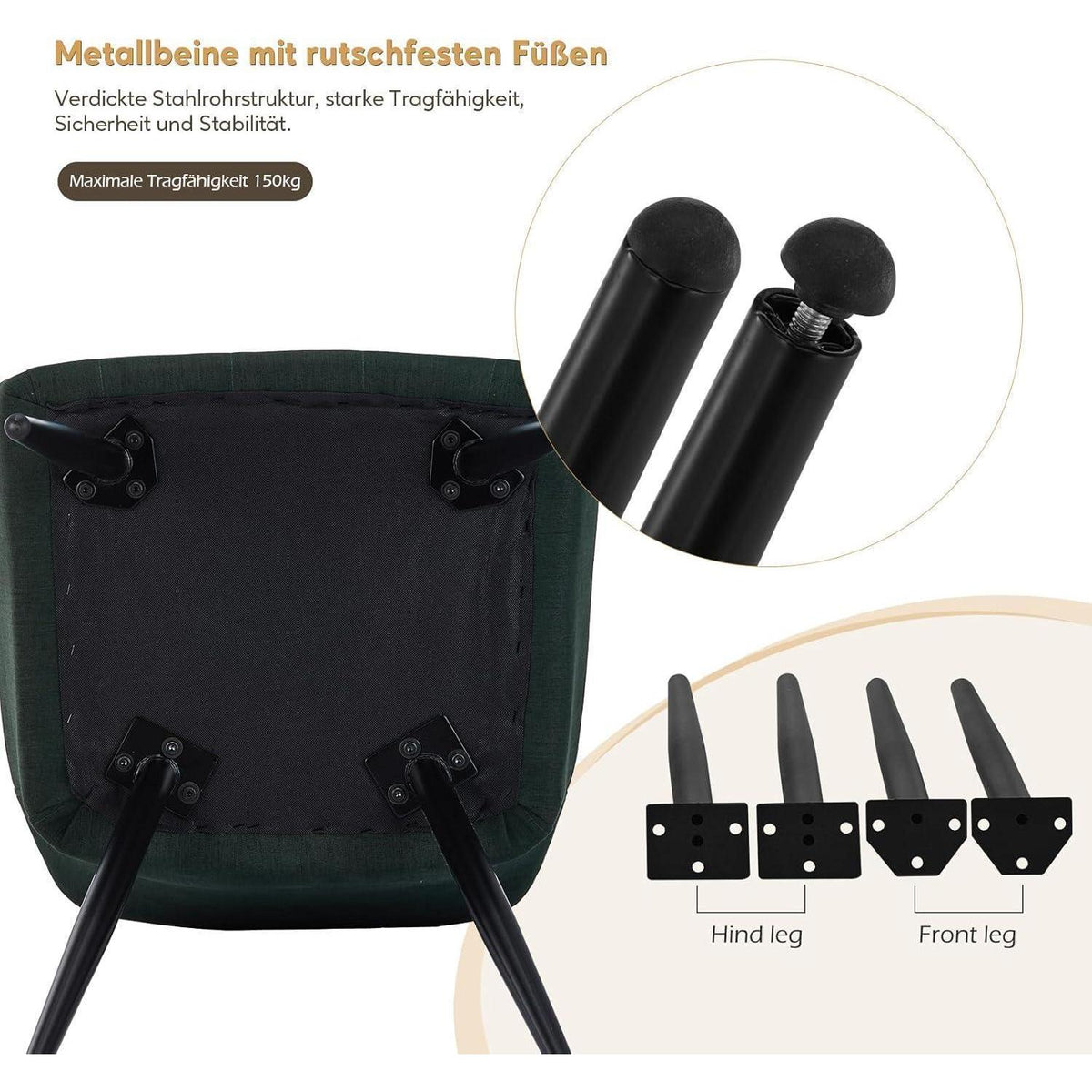 Gepolsterter Esszimmerstuhl mit Armlehnen & Leinenbezug Grün