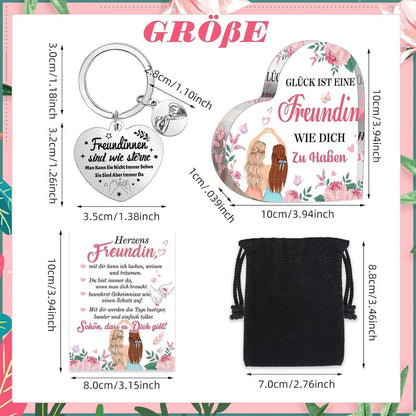 Freundin Geschenk Set: Schlüsselanhänger, Acryl Deko & Karte