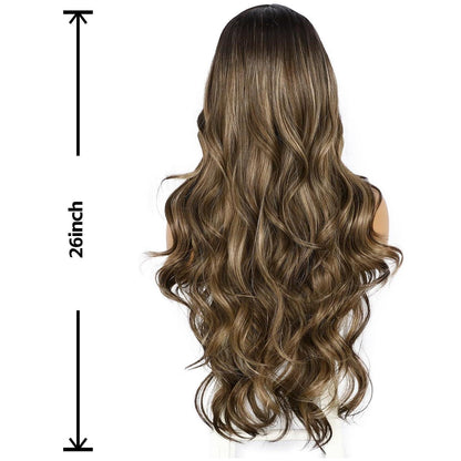Braune Körperwelle Lace Front Perücke 26 Zoll Ombre Balayage