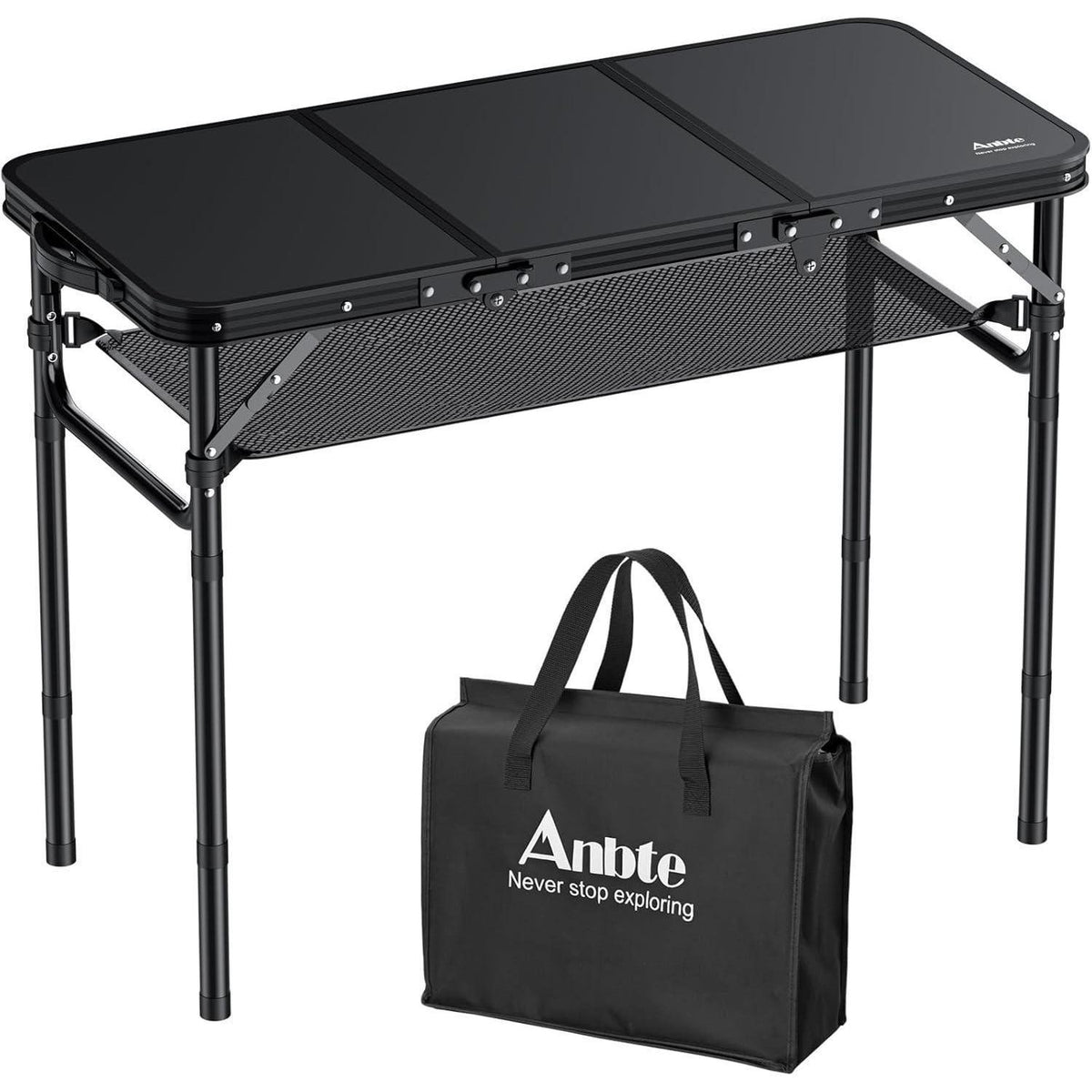 Klapptisch Aluminium 88x40cm 3 Höhen, mit Netz, Ganz Schwarz