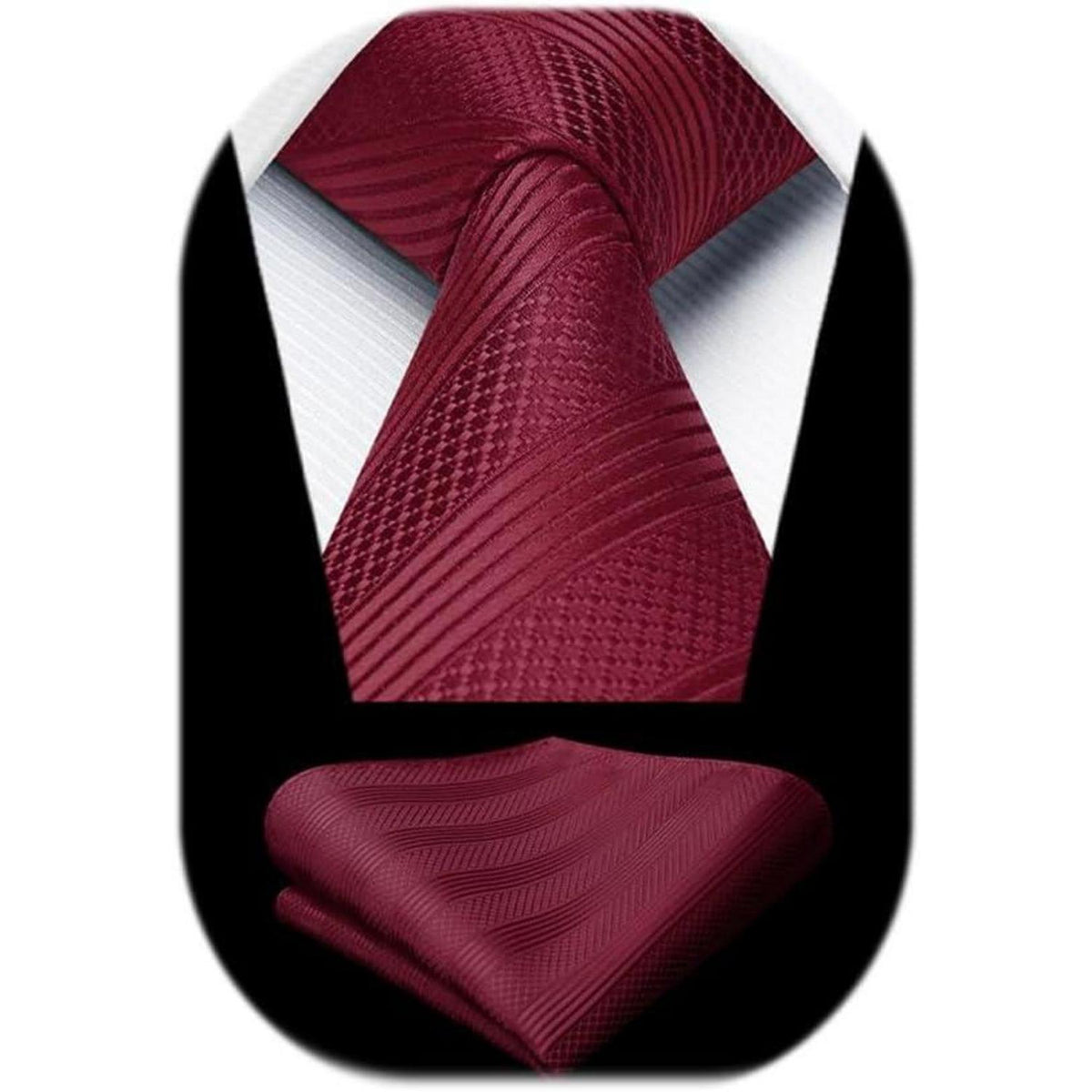 Krawatten-Set Herren mit Einstecktuch, Weinrot Streifen