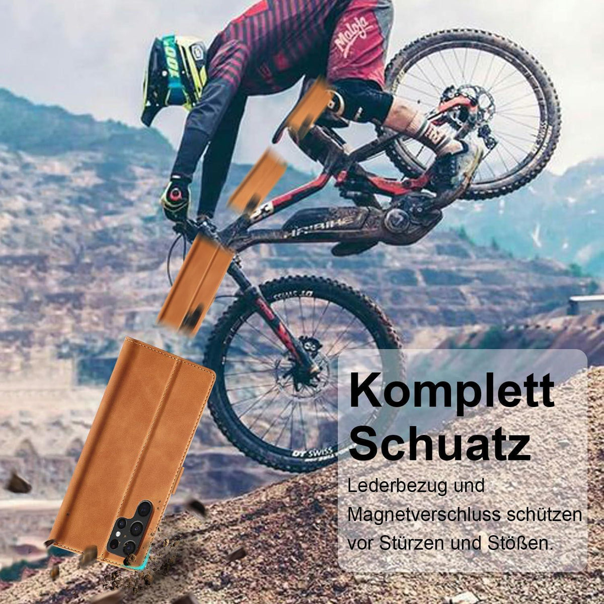 Samsung Galaxy S24 Ultra Klapphülle mit Schutzfolie & Kartenfächern in Lederoptik