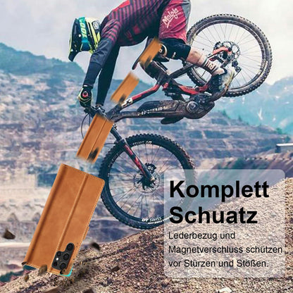 Samsung Galaxy S24 Ultra Klapphülle mit Schutzfolie & Kartenfächern in Lederoptik
