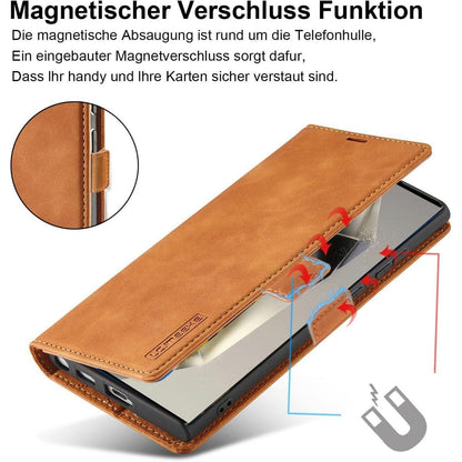 Samsung Galaxy S24 Ultra Klapphülle mit Schutzfolie & Kartenfächern in Lederoptik