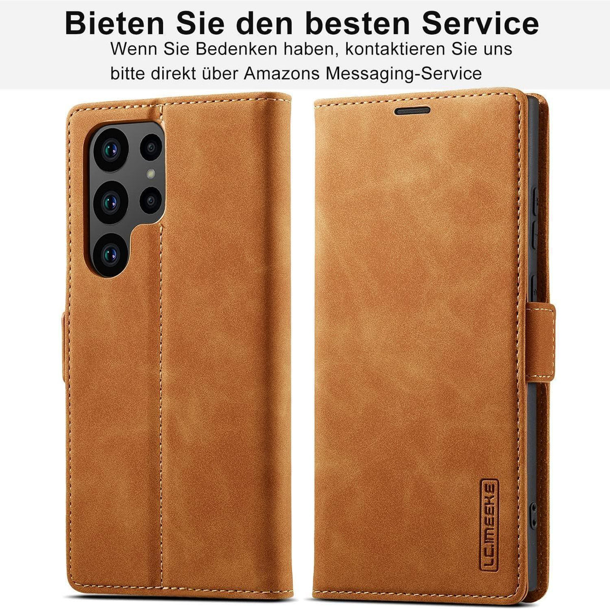 Samsung Galaxy S24 Ultra Klapphülle mit Schutzfolie & Kartenfächern in Lederoptik
