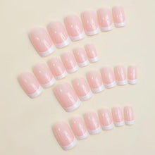 24 Stück Glossy Eckig Nägel Zum Aufkleben French Weiß Pink
