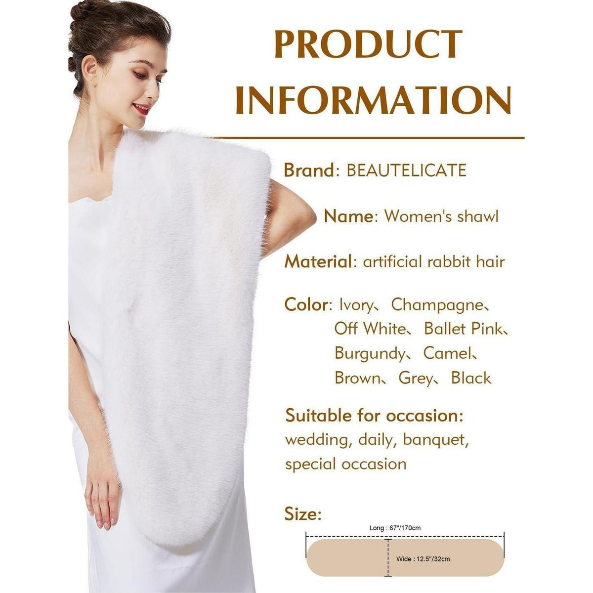 Kunstpelz Stola Damen für Abendkleid Winter Hochzeit Festlich Weiß