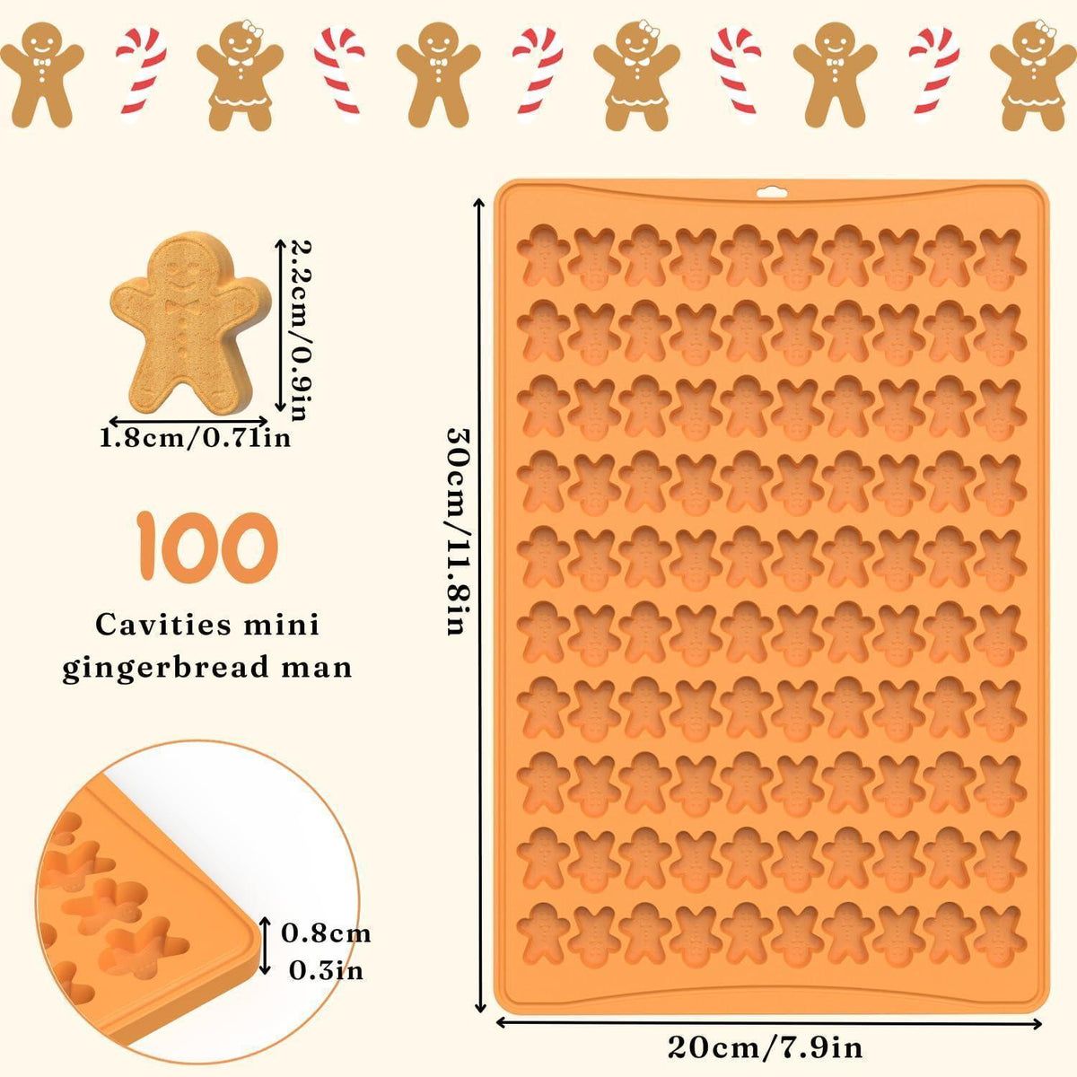 Weihnachtliche Silikonform für 100 Lebkuchenmännchen, Mini-Süßigkeiten & mehr