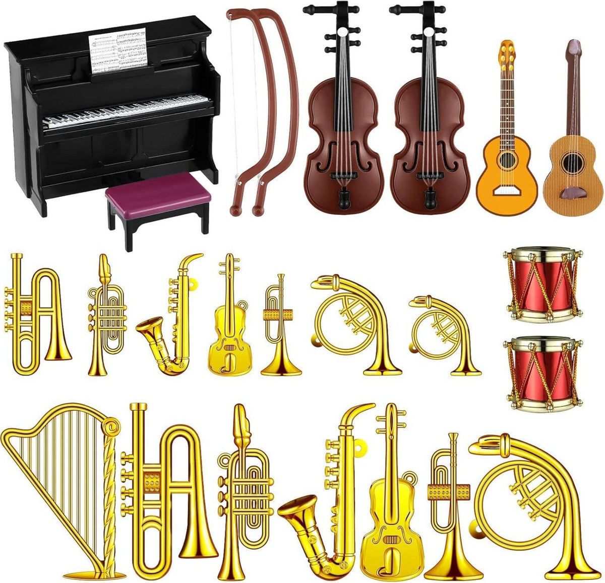 24 Miniatur Musikinstrumente Set Puppenhaus Zubehör Weihnachten