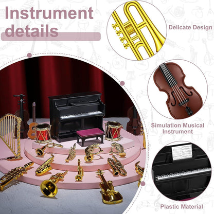24-teiliges Miniatur Musikinstrumenten Set für Puppenhaus - Geige Klavier Trompete E-Gitarre Saxophonisiert recital