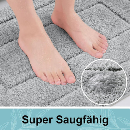 Mikrofaser Badteppich Set Grau – Weich & Rutschfest 40x60+60x90 cm