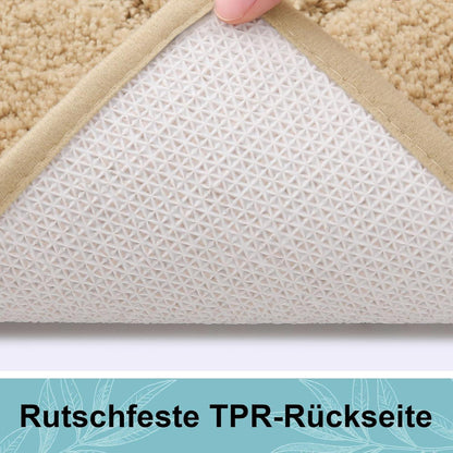 Mikrofaser Badteppich Set – Beige, Rutschfest & Wasserabsorbierend