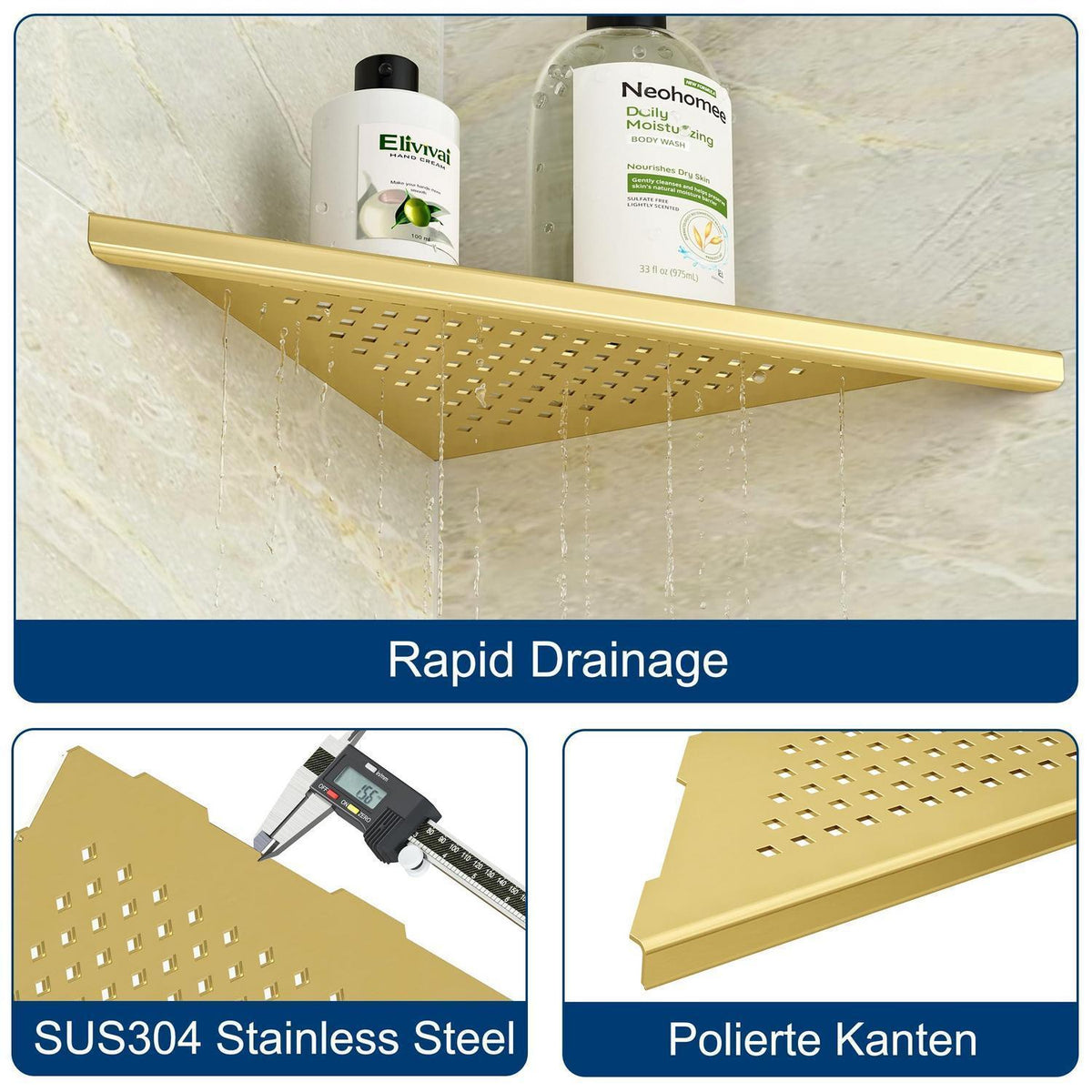 Eckduschregal Edelstahl Gold – 2er Set mit Anleitung