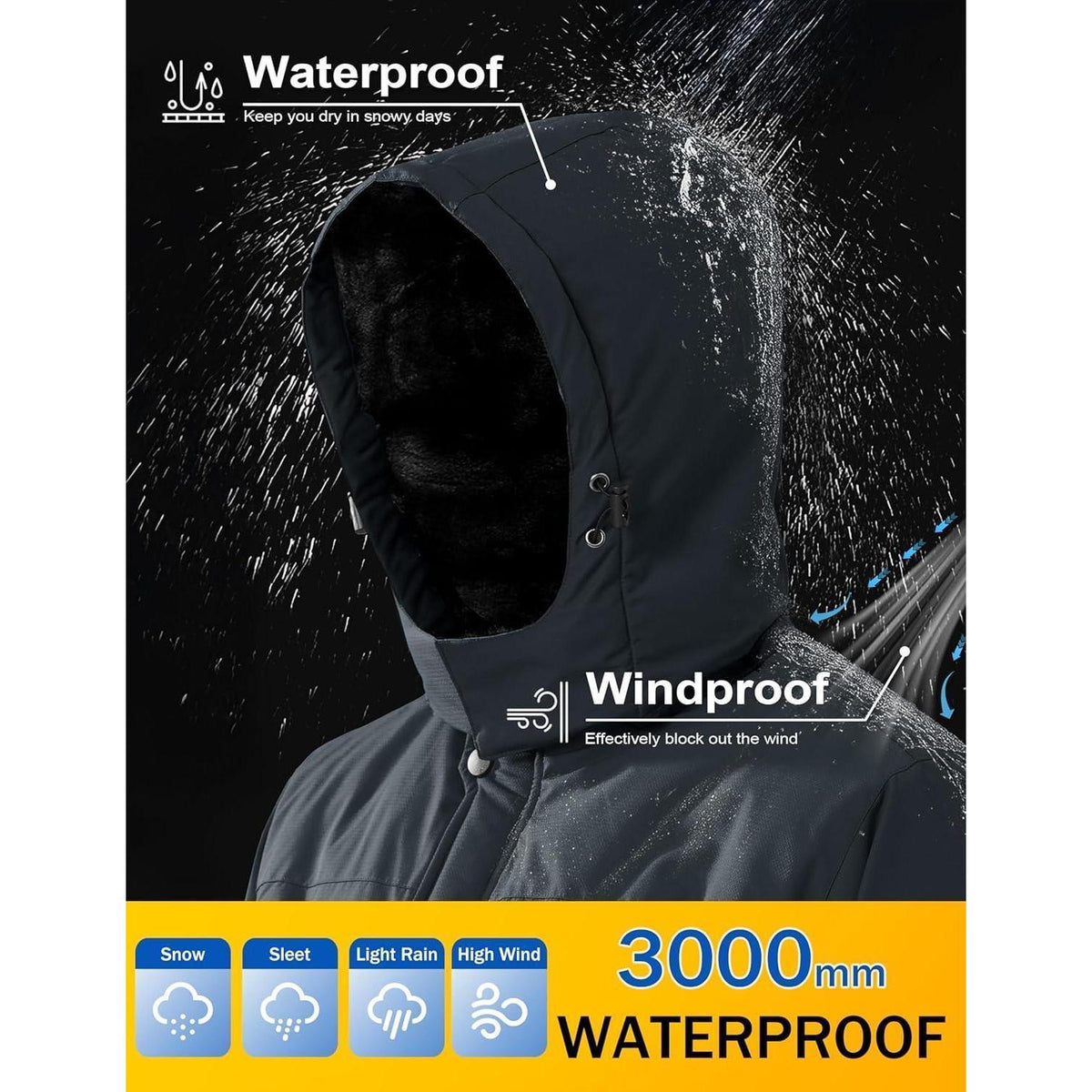 Herren Skijacke Wasserdicht & Warm – Dunkelgrau für Ski & Outdoor