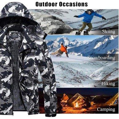 Herren Skijacke Wasserdicht & Warm – Outdoor Winterjacke Schwarz Camo