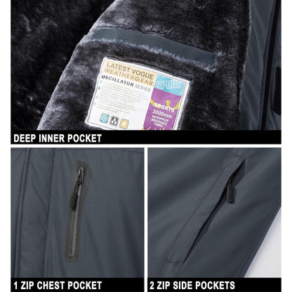 Herren Skijacke Wasserdicht & Warm – Dunkelgrau 3XL